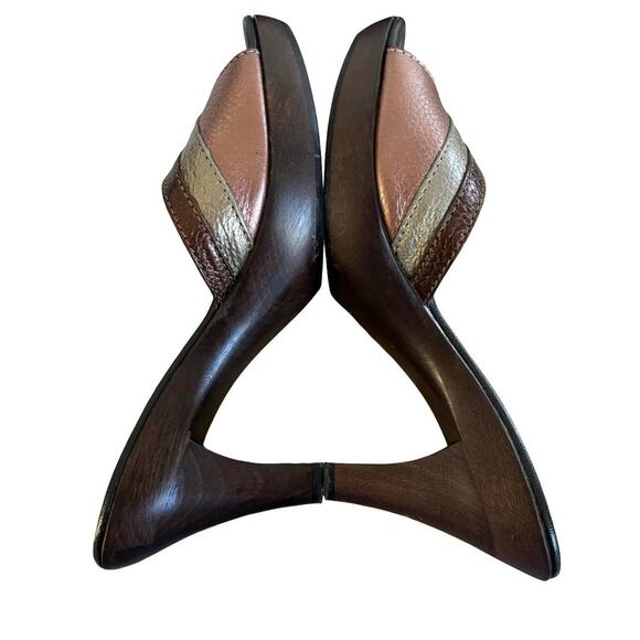 2000'S VTG. AUTHENTIC FENDI MADE IN ITALY BROWN LEATHER HEELS SLIDES 7/37 EUC - Picture 7 of 8